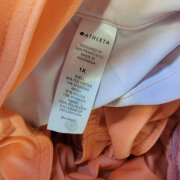 ATHLETA Printed Mesh Racer Run Short 4" Stretch Pink Orange Sz 1X Shorts - Picture 5 of 7